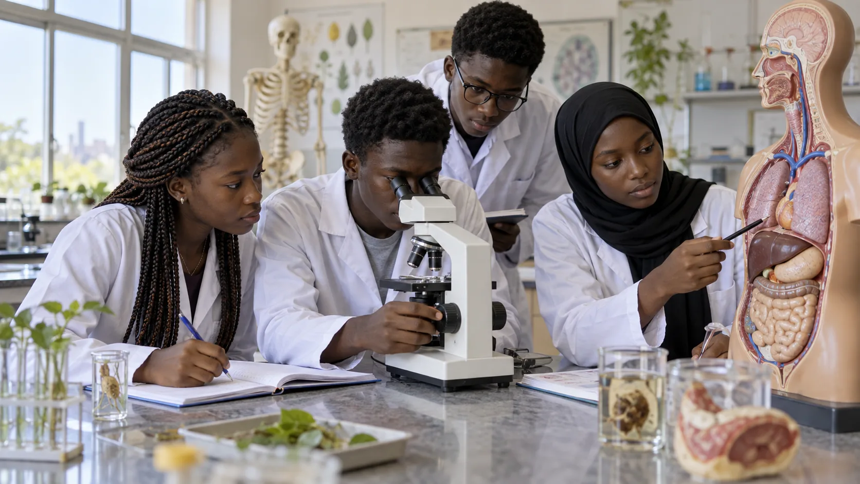 Élèves de Terminale étudiant la biologie dans un laboratoire